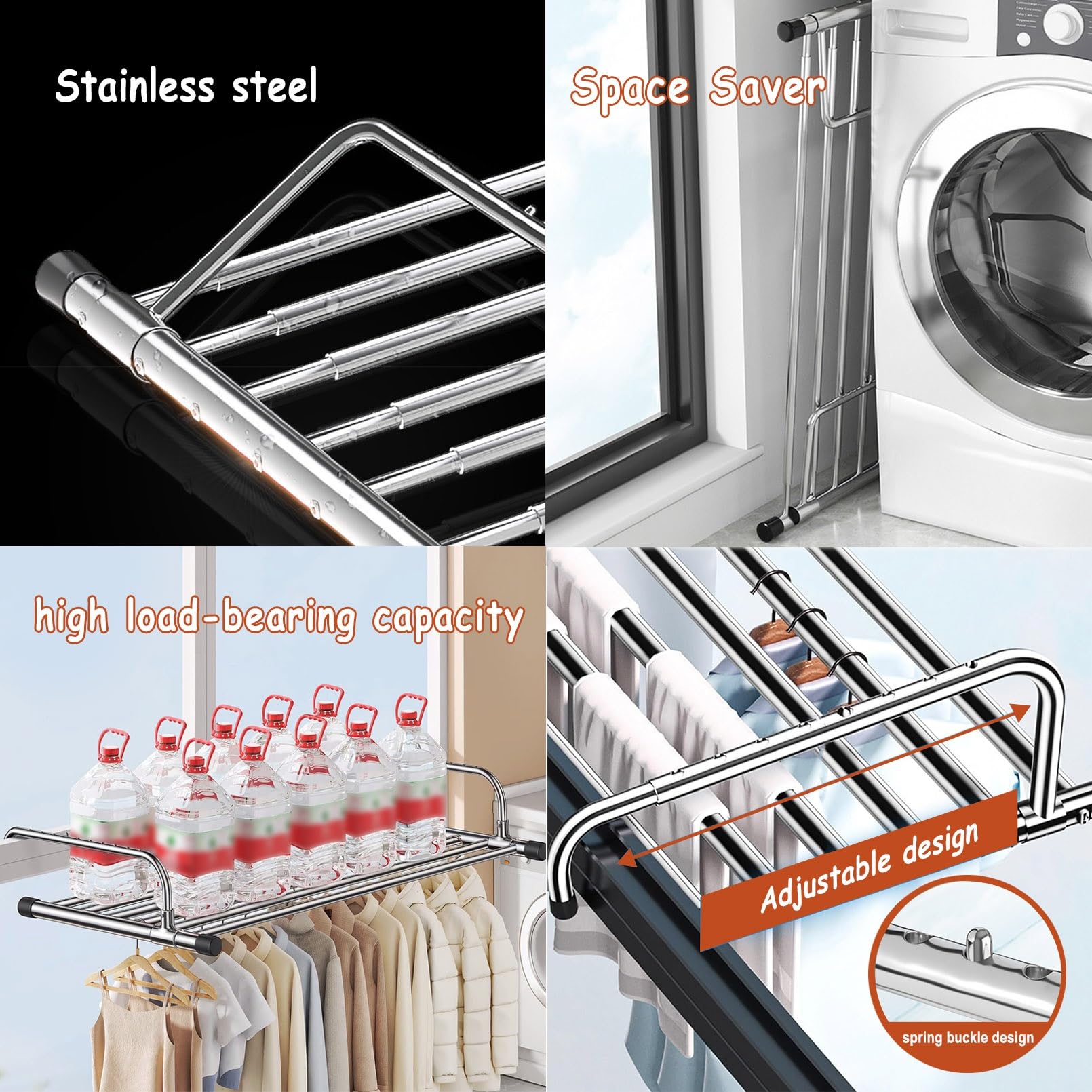 Stendino Allungabile Stendino da Balcone/Termosifone, Stendino da Balcone Esterno, Regolazione A 10 Fori, Per Vestiti, Calzini, Stendibiancheria In Acciaio Inox Stendino da Parete Facile da Piegare(62