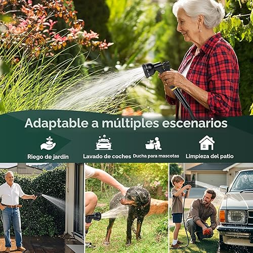 Miniatura 9 de Manguera de jardín de 100 pies, no expandible, manguera ligera con boquilla de 8 funciones, a prueba de fugas, sin nudos, fácil de transportar,