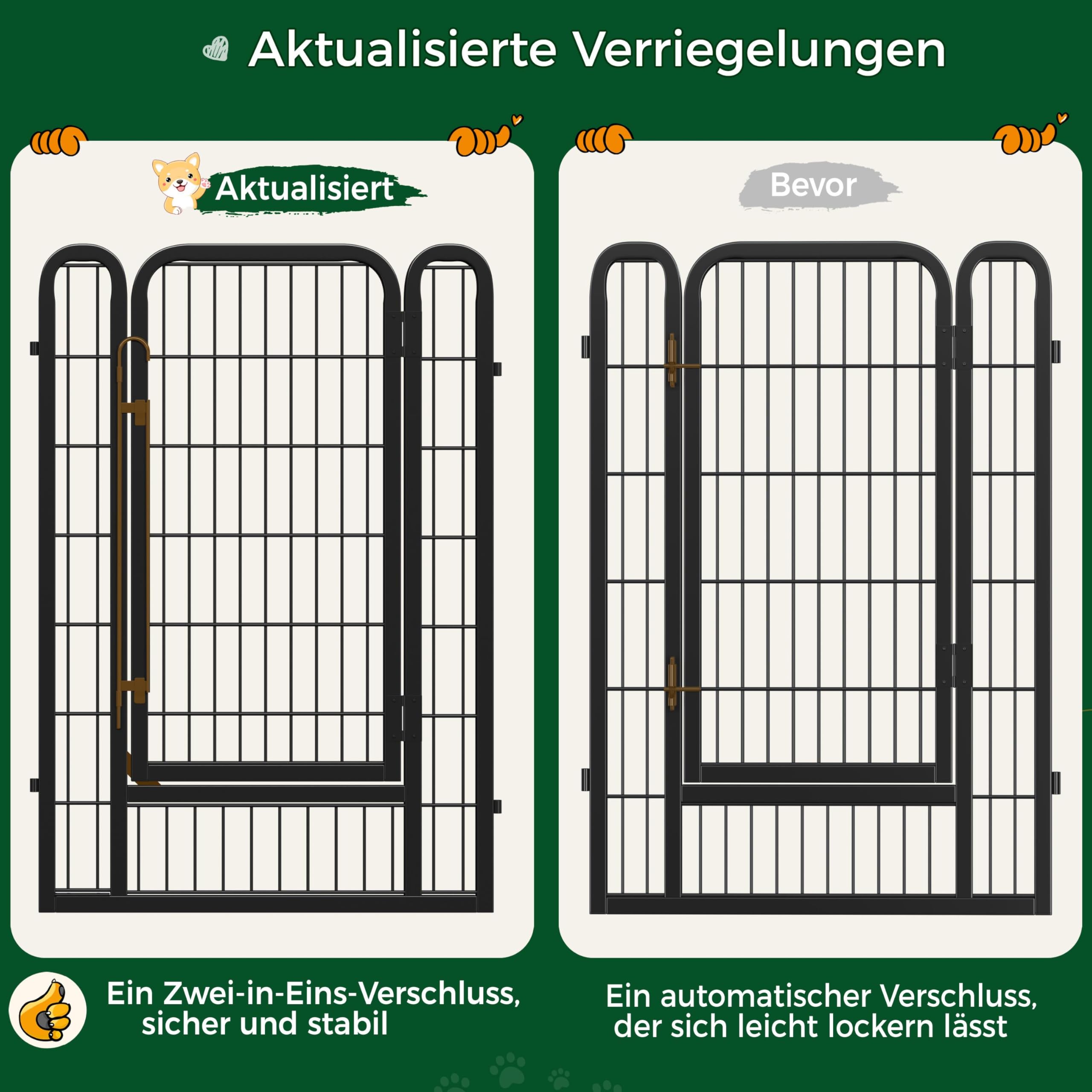 Yaheetech Kojec dla szczeniaków, 8-częściowy, 100 cm, jednoczęściowa blokada, pręty łączące z okrągłą główką, składany wybieg dla psów, do mieszkania i ogrodu, montaż bez użycia narzędzi