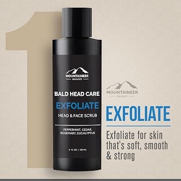 Mountaineer Brand Ultimate Bald Head Care Gifts Bundle For Men | All Natural 5 Step Skin Care for Healthy Scalp & Face | Exfoliate Scrub | Cleanse Wash | Shine Away | Moisturizing Balm | Detox