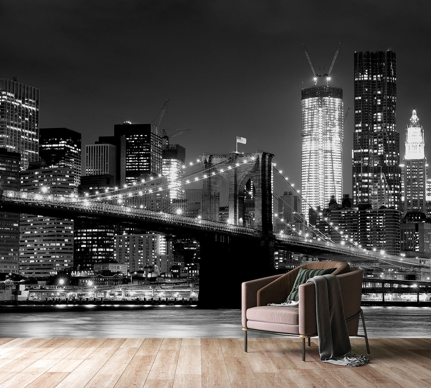 PYFFYP- Black City Night Wallpaper murals for Living Room?Not Peel and Stick?