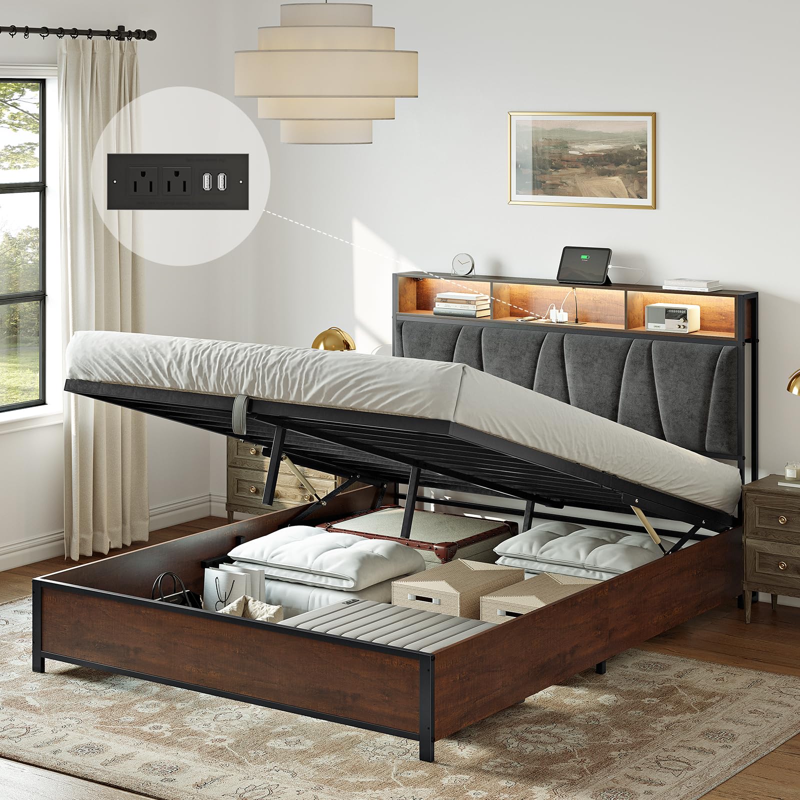 Amazon.com: HAUSOURCE Queen Size Lift Up Storage Bed Frame