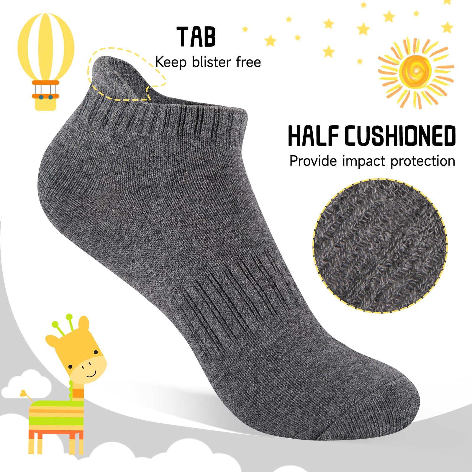 Comfoex 16 pares de calcetines acolchados atléticos de corte bajo para niños de 4 a 6 a 8 a 10 años
