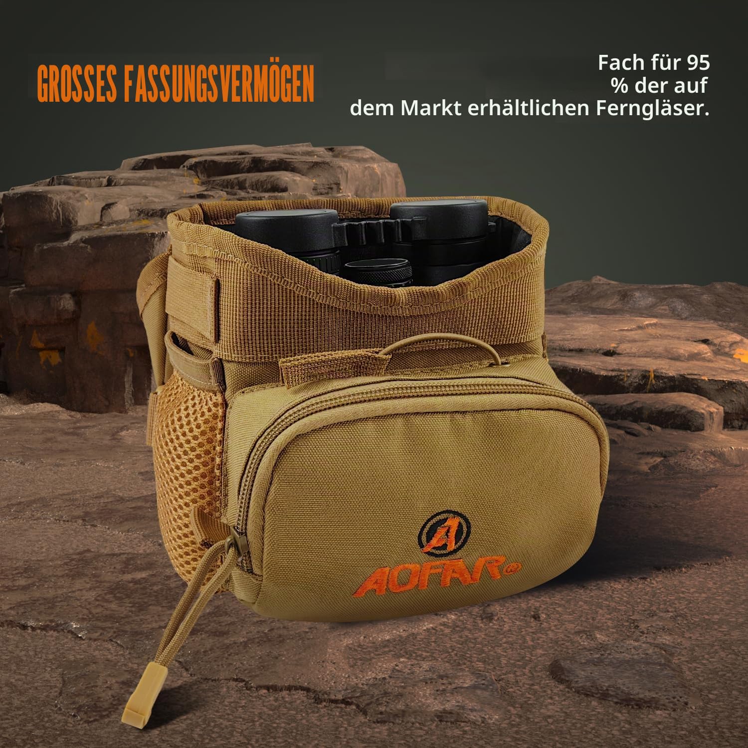 AOFAR Fernglas-Geschirr-Brusttasche mit verstellbarem Gurt, leicht und großes Fassungsvermögen, Bino-Tasche für Jagd, Wandern, Schießen, Beige