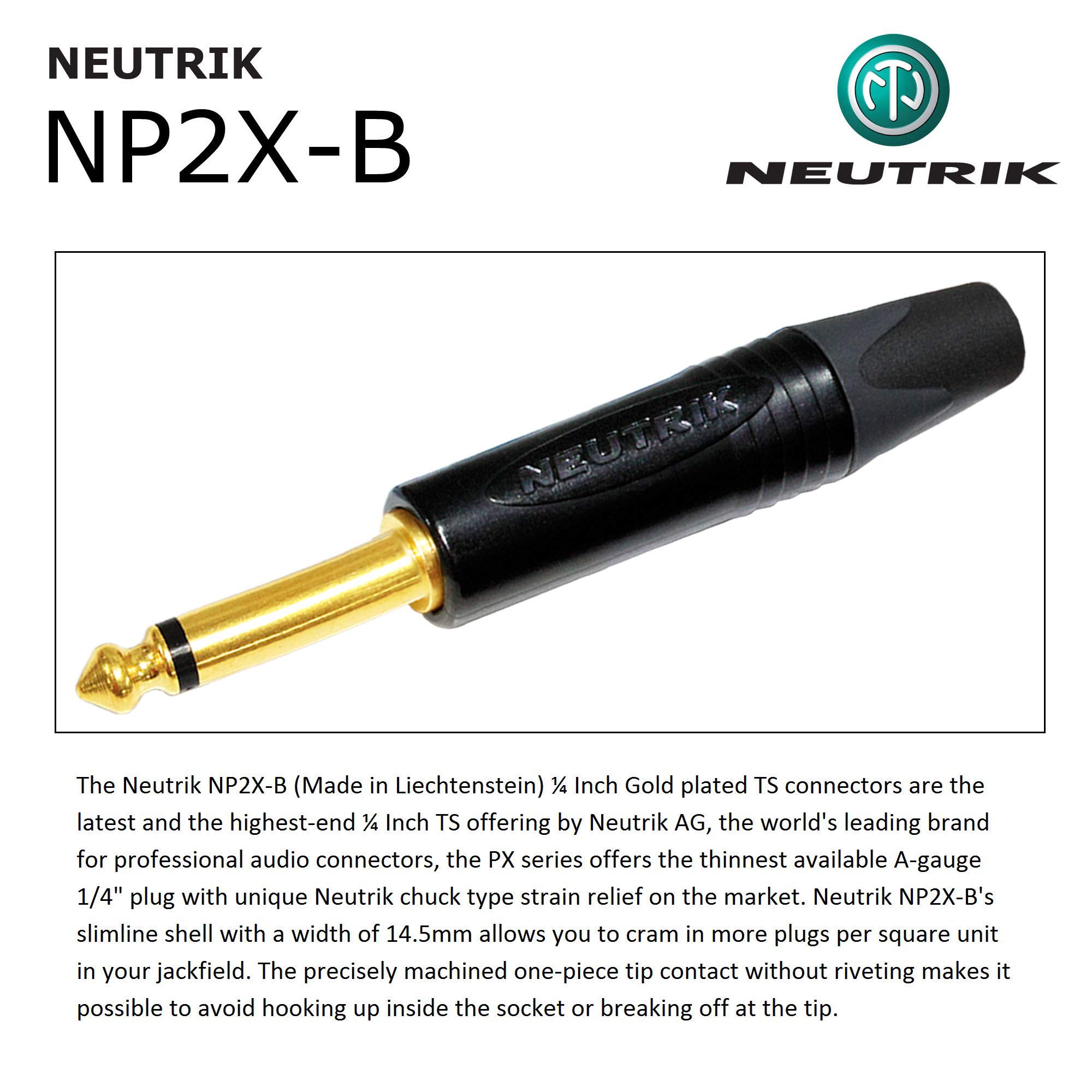 Gotham GAC-1 Ultra Pro - Cable de instrumento para guitarra y bajo nivel (2 pf/ft), 5 m, con conectores Neutrik chapados en oro de 6,35 mm