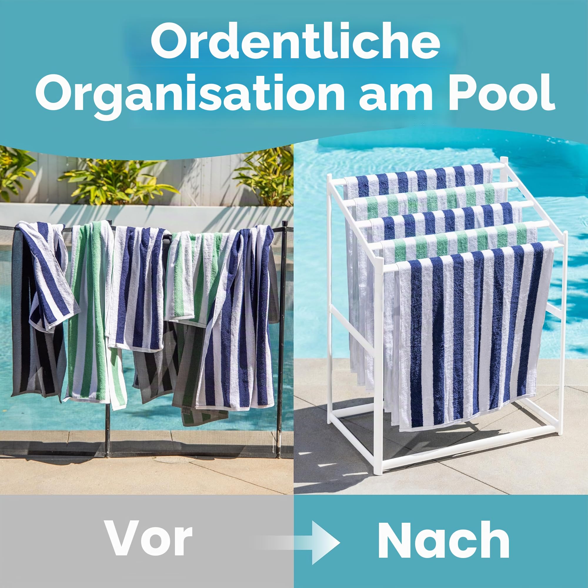 GoSports Coast Modern Pool Handtuchhalter - 5 Strandtuch PVC Trockenständer für Outdoor & Indoor