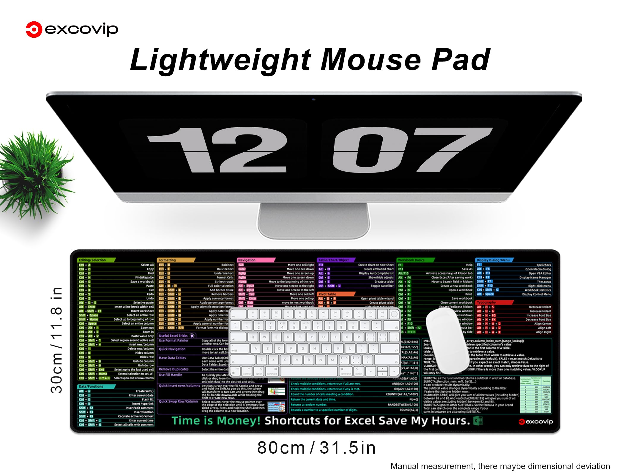 Tappetino per mouse EXCO Excel Shortcuts Tappetino per scrivania per computer da ufficio esteso di grandi dimensioni Tappetino per mouse con tastiera grande con base antiscivolo con bordo cuco