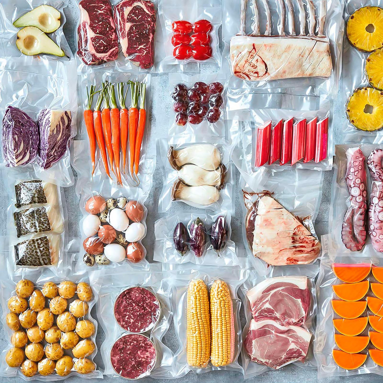 BillyBath Worki próżniowe na żywność 120 worków 25 x 35 cm do maszyn próżniowych, wytłaczane worki próżniowe do przechowywania żywności i gotowania próżniowego, bez BPA