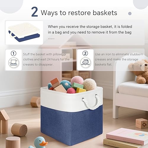 Miniatura 7 de Cestas de almacenamiento en forma de cubo, paquete de 6 unidades de 11 x 11 pulgadas con asas de algodón para armario, estantes, ropa, juguetes,