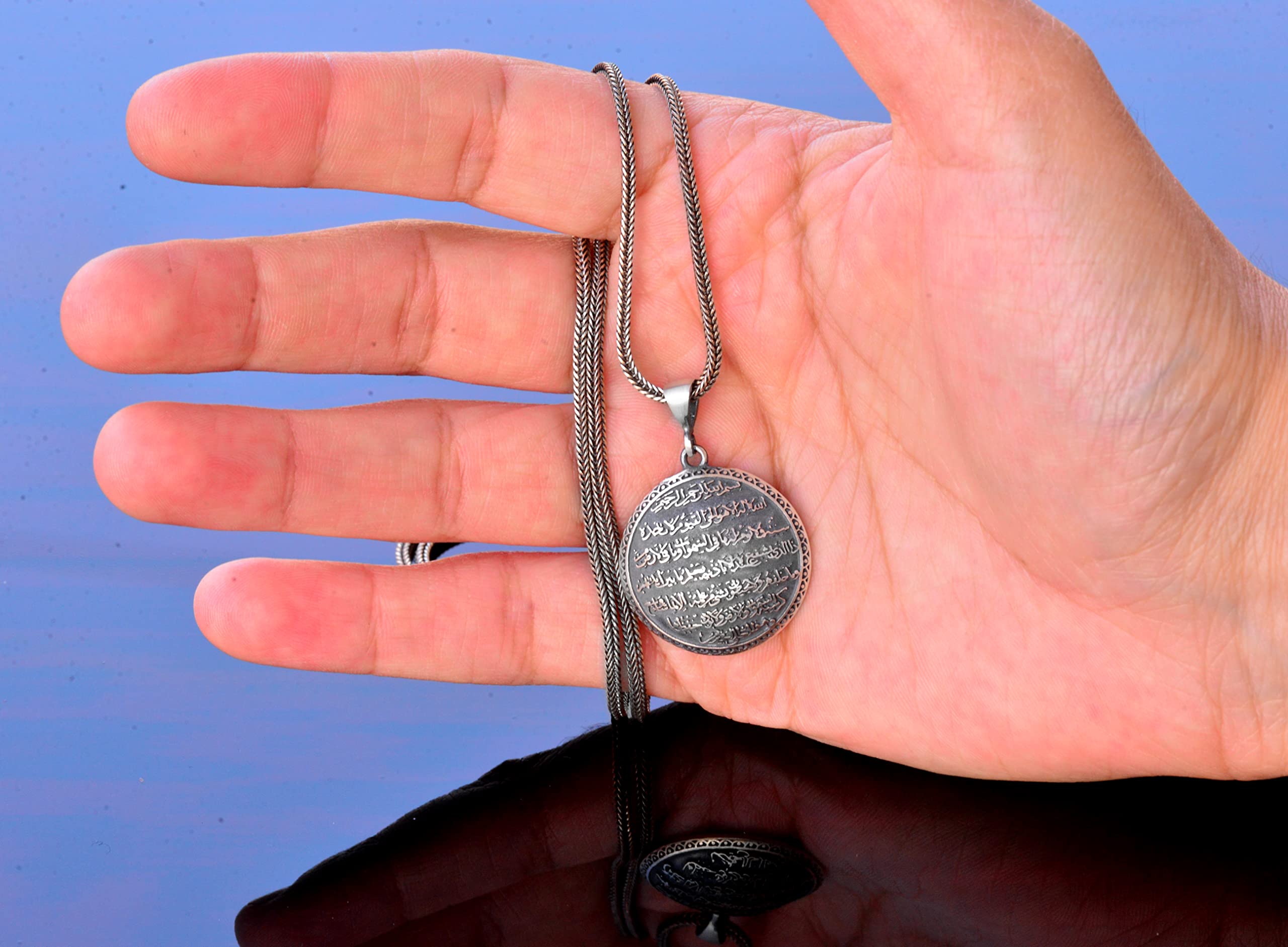 Falcon Jewelry Sterling Silber Herren Ayatul Kursi Halskette Muslimische Halskette Islamische Halskette 45cm dünne Silberkette KOSTENLOS EXPRESS VERSAND Grau (FalconNeklace40) Sterling Silber Sterling