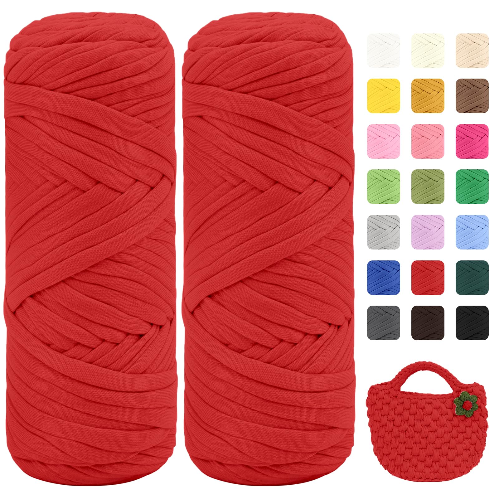 Maxee 400g T-Shirt Garn – 2 er Pack (je 200g/75m), Weiches Beilaufgarn zum Häkeln & Stricken – Farbintensiv & pflegeleicht, Ideal für Häkeltaschen/Körbe/Teppiche DIY Projekte, Handarbeiten und Deko