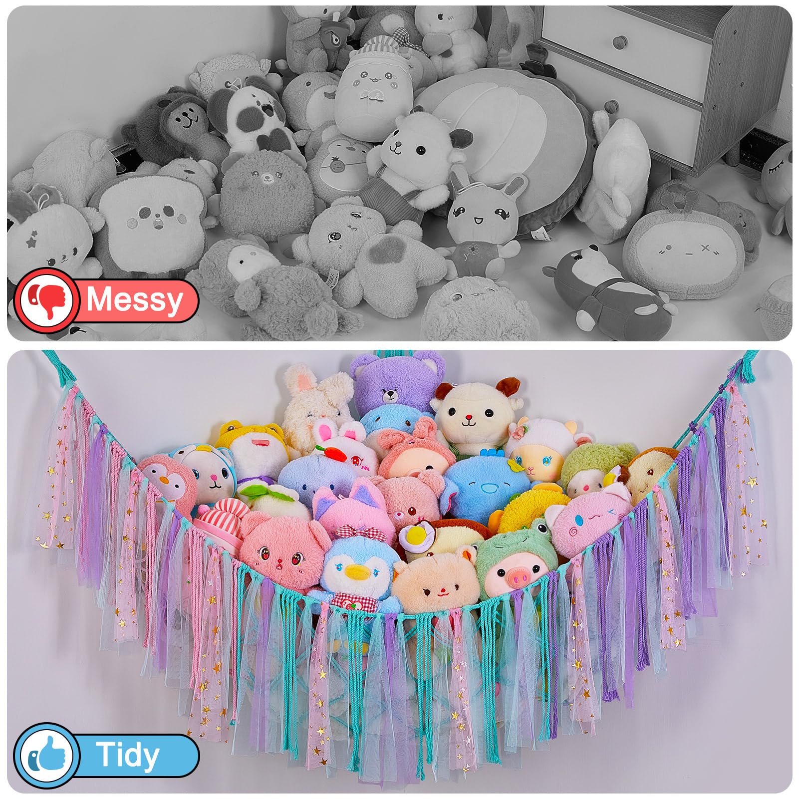 Hamac Rangement Jouets Peluches MHJY - Filet Macramé Angle Mur