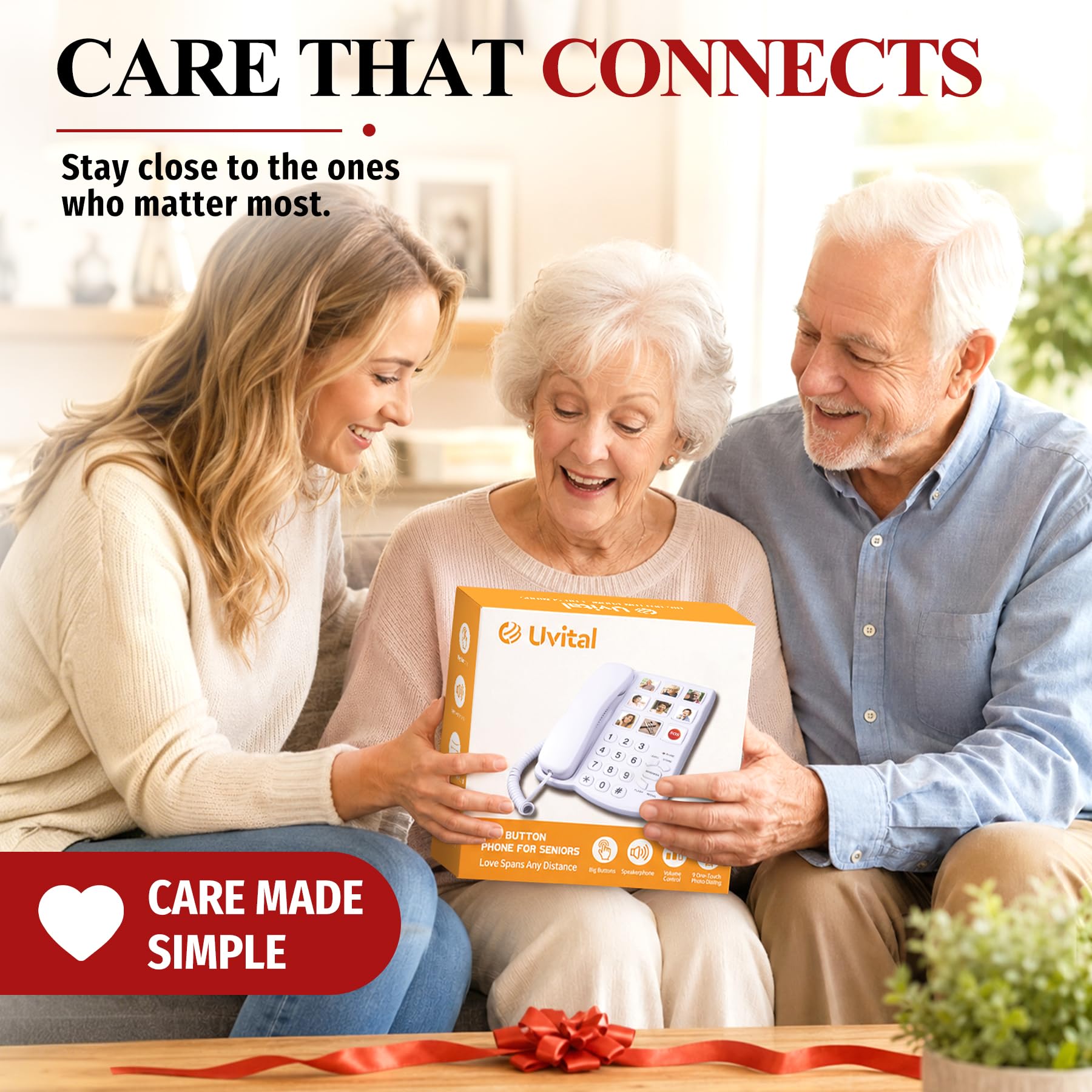 Uvital Teléfonos fijos con cable para ancianos, teléfono de botón grande para el hogar/hotel/oficina, teléfono de escritorio con marcación rápida de un solo toque, manos libres, control de volumen y