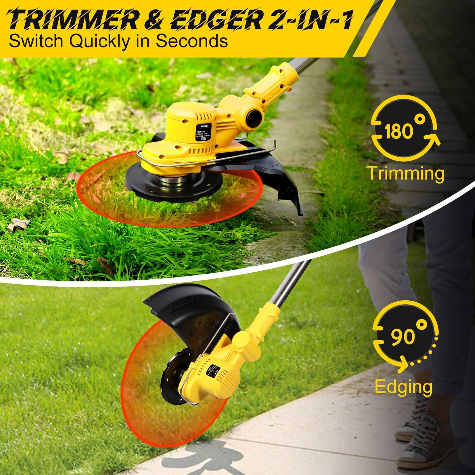Rasentrimmer mit Akku und Unkrautbürste, Akku Rasentrimmer mit 5 Klingentypen und 2 x 4.0Ah Akku, 21V Bürstenlose Akku Freischneider mit Tap&Go M10 x 1,25, für Garden Trimmen