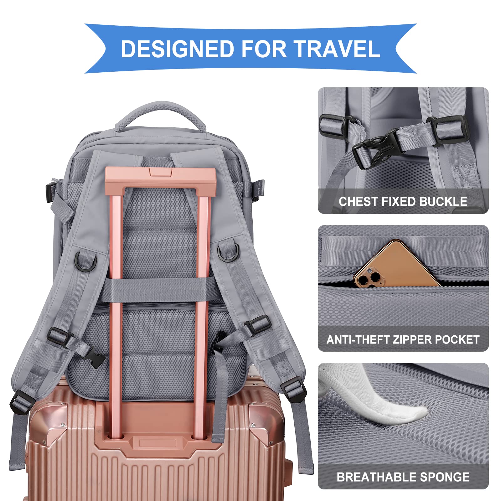 SZLX Borse da Cabina per Easyjet 45x36x20 Zaino da Viaggio Donna Ryanair 40x20x25 Bagaglio a Mano con porta usb zaino da viaggio aereo bagaglio a mano zaino per laptop Casual Daypack