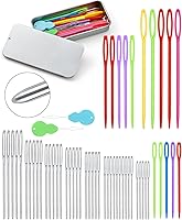 Vista 7 de FIVEIZERO 80/40 agujas romas de ojo grande, 8 tamaños de agujas de tejer de hilo de acero inoxidable, agujas de coser, agujas de tejer