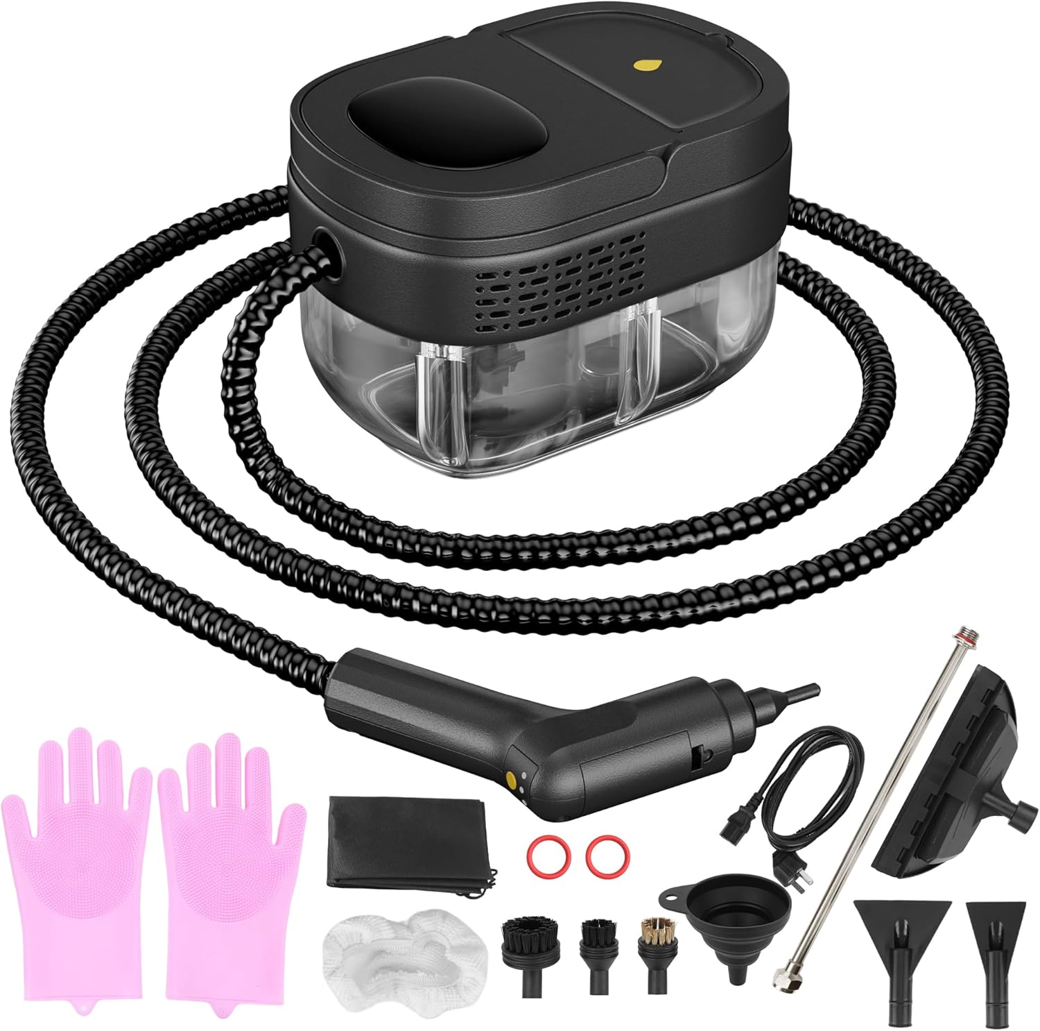 MISSING GLOVES****Handheld Steam Cleaner for Home, 3-Level Adjustable Handle, 10s Heat-Up, Portable Steamer for Cleaning with 1.69 Quarts Tank, Handheld Steamer for Car, Grease, Tile, Grout & Couch -15 PCS Accessories