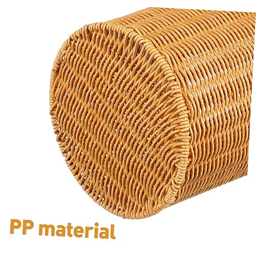 Miniatura 7 de IMIKEYA Cesta de basura de ratán con tapa, papelera de mimbre portátil, cesta de basura redonda, canasta de almacenamiento tejida de plástico para