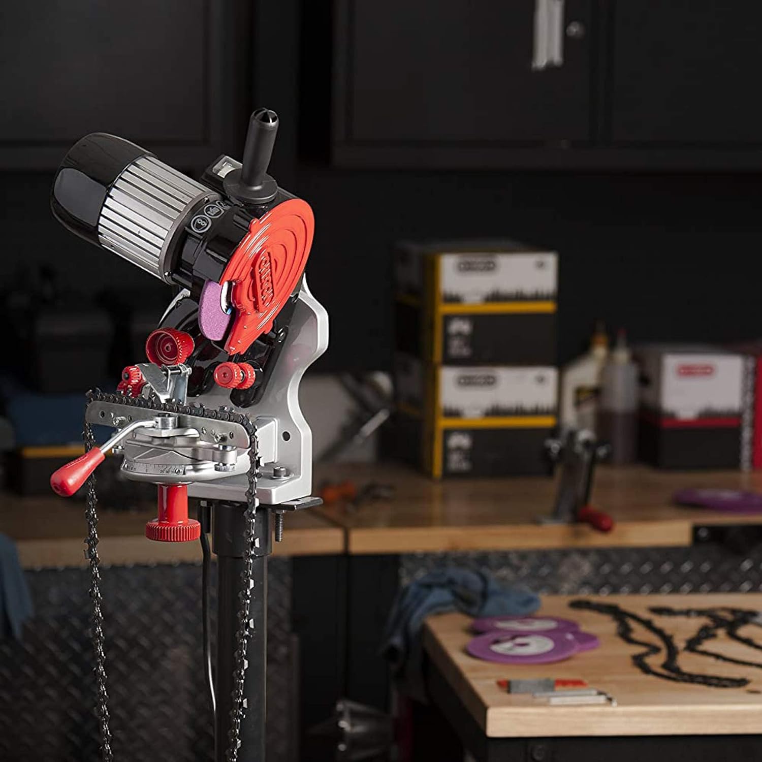 Oregon 410-230 Chain Sharpener in use