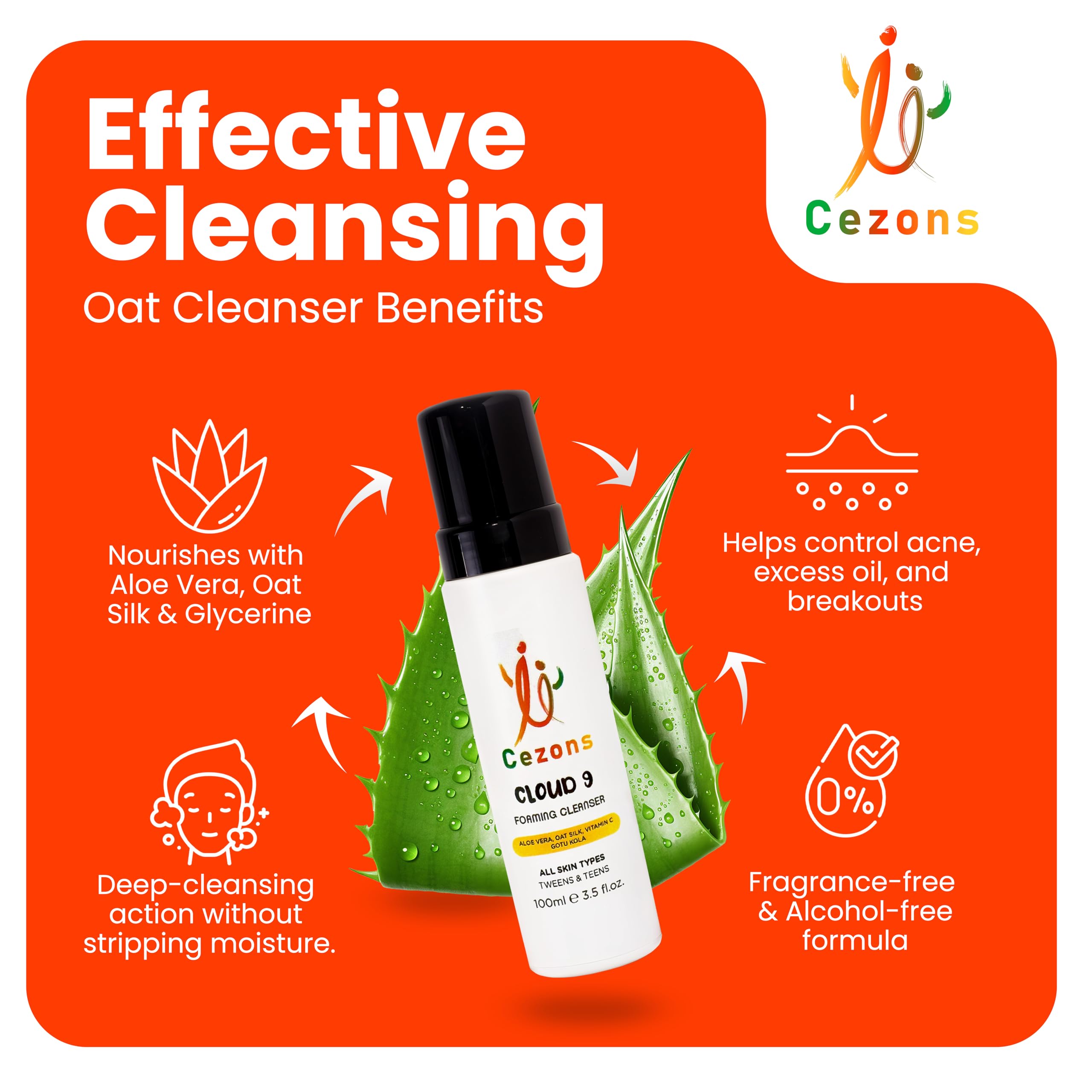 Cezons Cleanser & Face Cream Skincare Set for Kids and Teenagers - Made in UK - 100ml and 50ml, White, 150 ml (Pack of 1) - Image 3