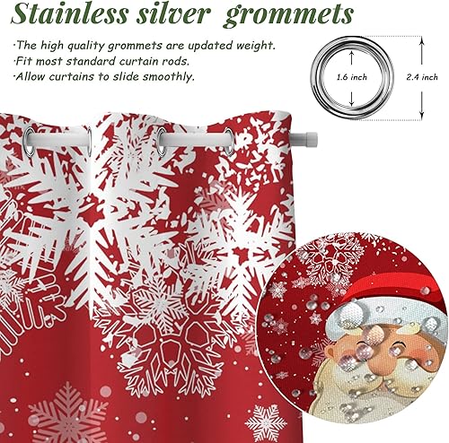 Miniatura 4 de AWERT Cortinas opacas de Navidad de Papá Noel para sala de estar, juego de 2 paneles de ojales plateados inoxidables, cortinas de ventana para