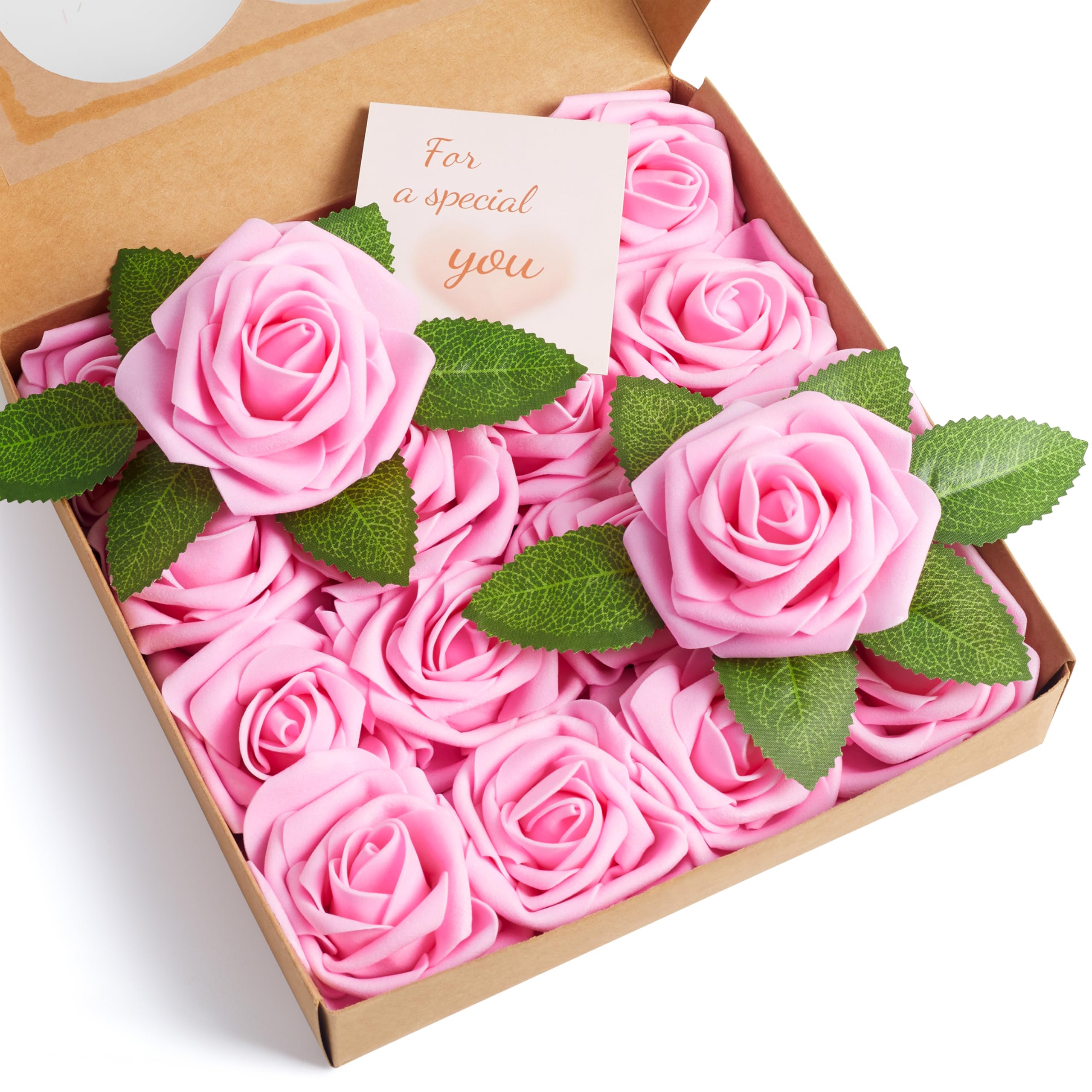 XIANNVXI Pink Roses Artificial Flowers with Stems,Realistic Fake Faux Foam Roses,Pink Flowers for Valentines Wedding Bridesmaid Bridal Bouquet Table Centerpieces Party Decor Floral Arrangement 16Pcs