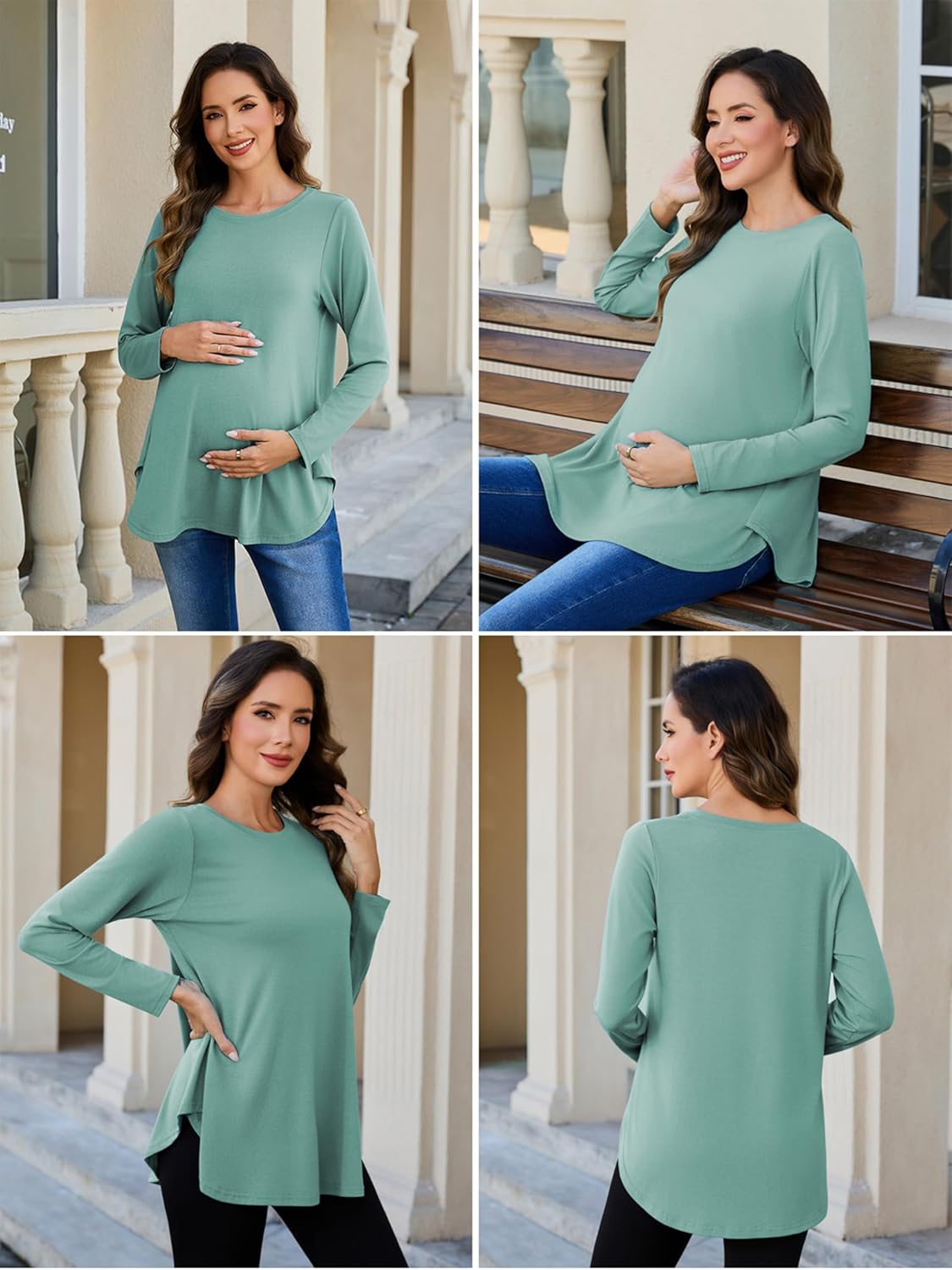 Liu & Qu 3 Packs Womens Maternity Shirts Split Side Long Sleeve Pregnancy Tops Loose Fit Casual Maternity Clothes - Image 6