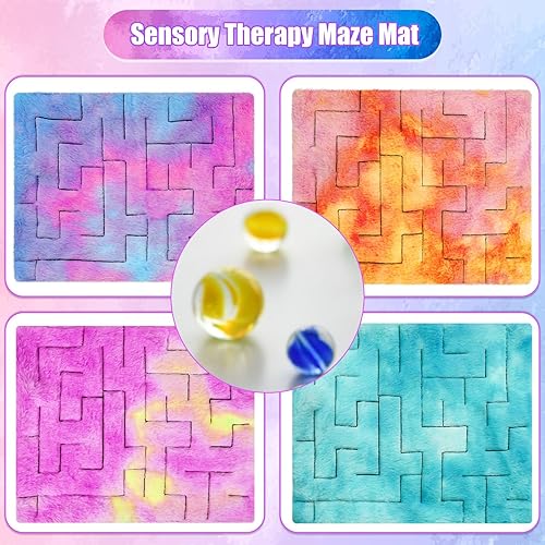 Miniatura 7 de Tapete sensorial de laberinto de mármol, 4 piezas, juguetes para aliviar el estrés, juguetes para aliviar la ansiedad, juguetes sensoriales de tela