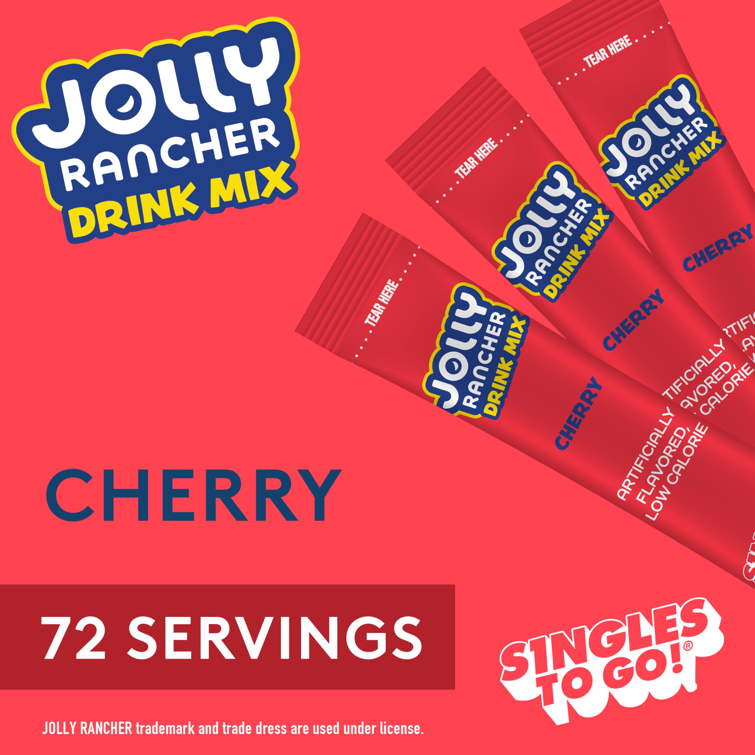 Jolly Rancher Singles To Go Drink Mix - Chery Flavored Powder Packets - 12 Boxes with 6 Packets in Each Box - 72 Total Servings - 72 Count - Enjoy Anywhere and Anytime with Friends and Family