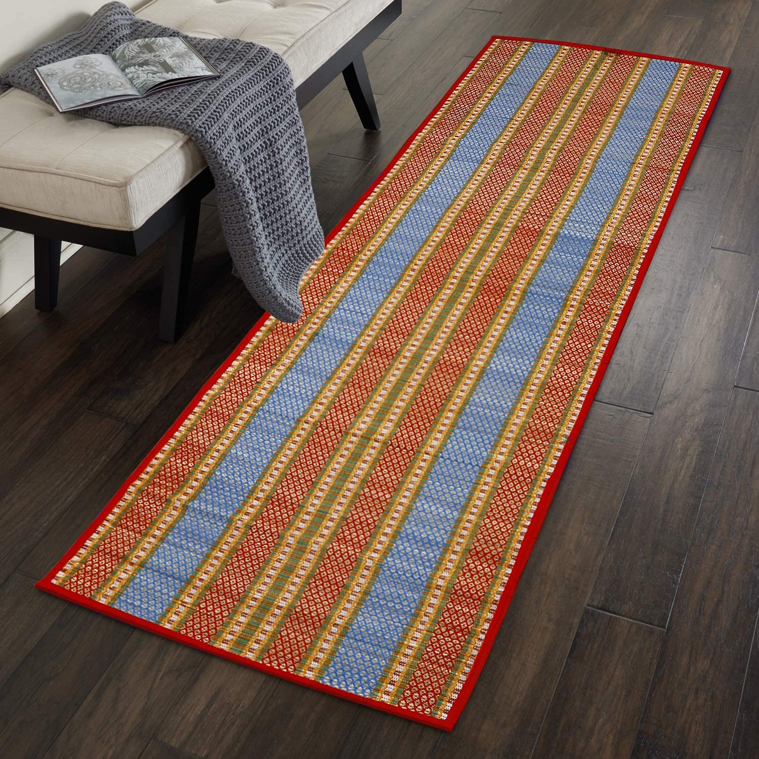 Haus Fabula Natural Madurkathi Handcrafted Red Chatai Mats/Yoga Mat/Prayer Mat/Floor Mat for Home, Office, Boutiques, Shops | Sleeping Mat for Floor, 6 X 2 Feet-image-7