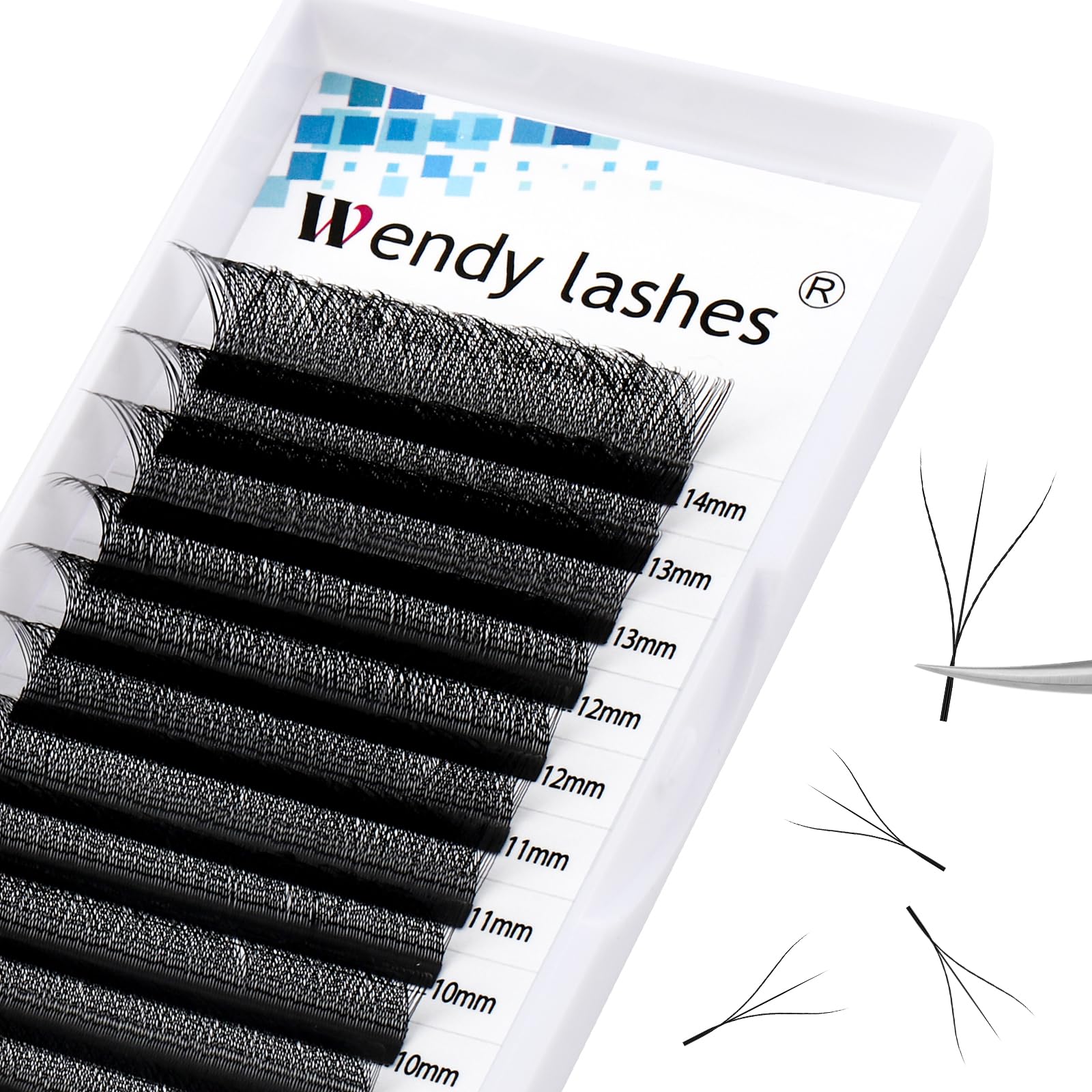 3D Lashes W Extensiones de Pestañas Prefabricadas en Abanico Volumen Rusas 0.07mm C Curl 8-14mm Mix W 3D Pestañas Individuales Profesional(W-0.07-C-814)