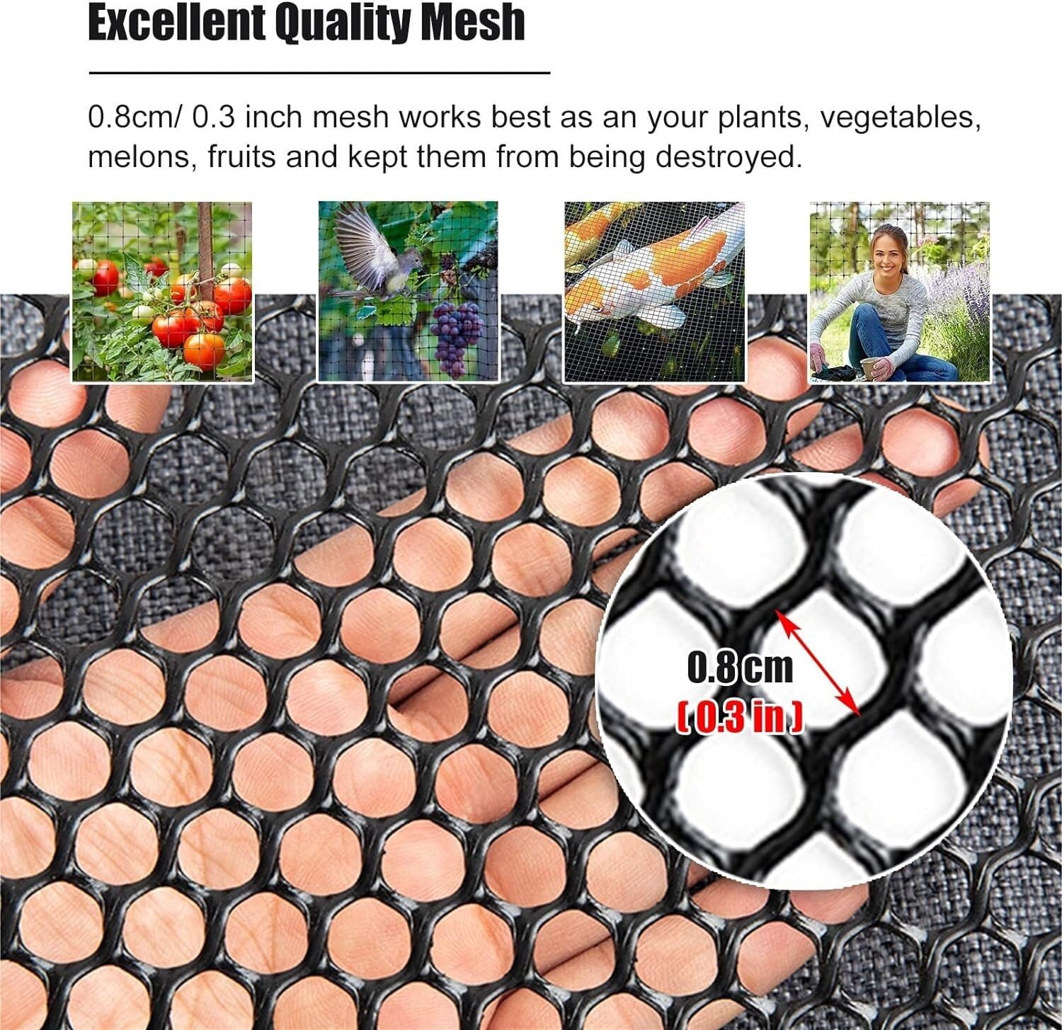 Recinto in Rete di plastica for polli 5/10/15/20/25/30/50 m - Recinto for Giardinaggio for pollame Nero - Telaio in Rete for polli con Fiori Artigianali(0.8x15m(2.6x49ft))