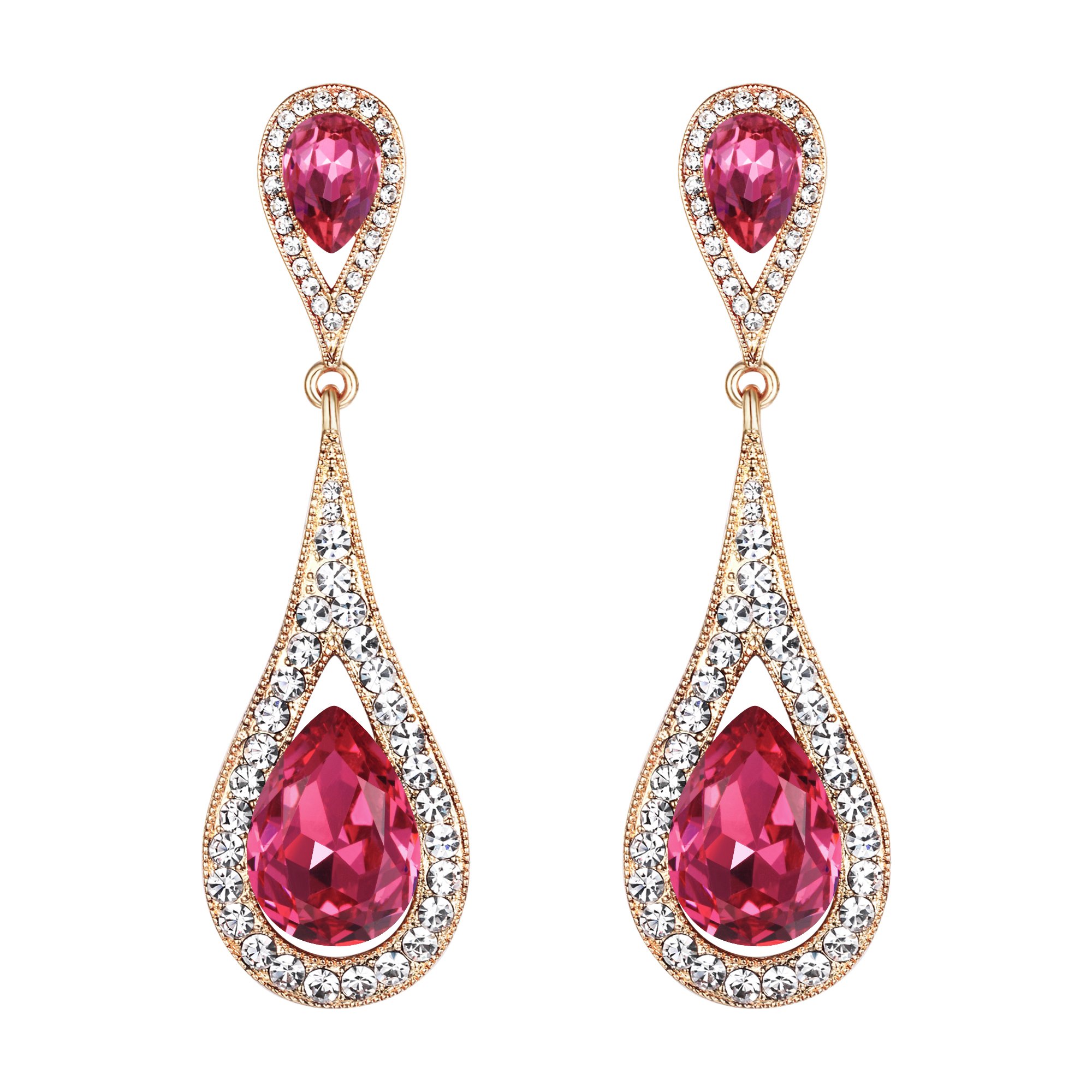 EVER FAITHPendientes Mujer 2 Lágrimas Agua gota Cristal Colgantes Aretes Elegante Retro