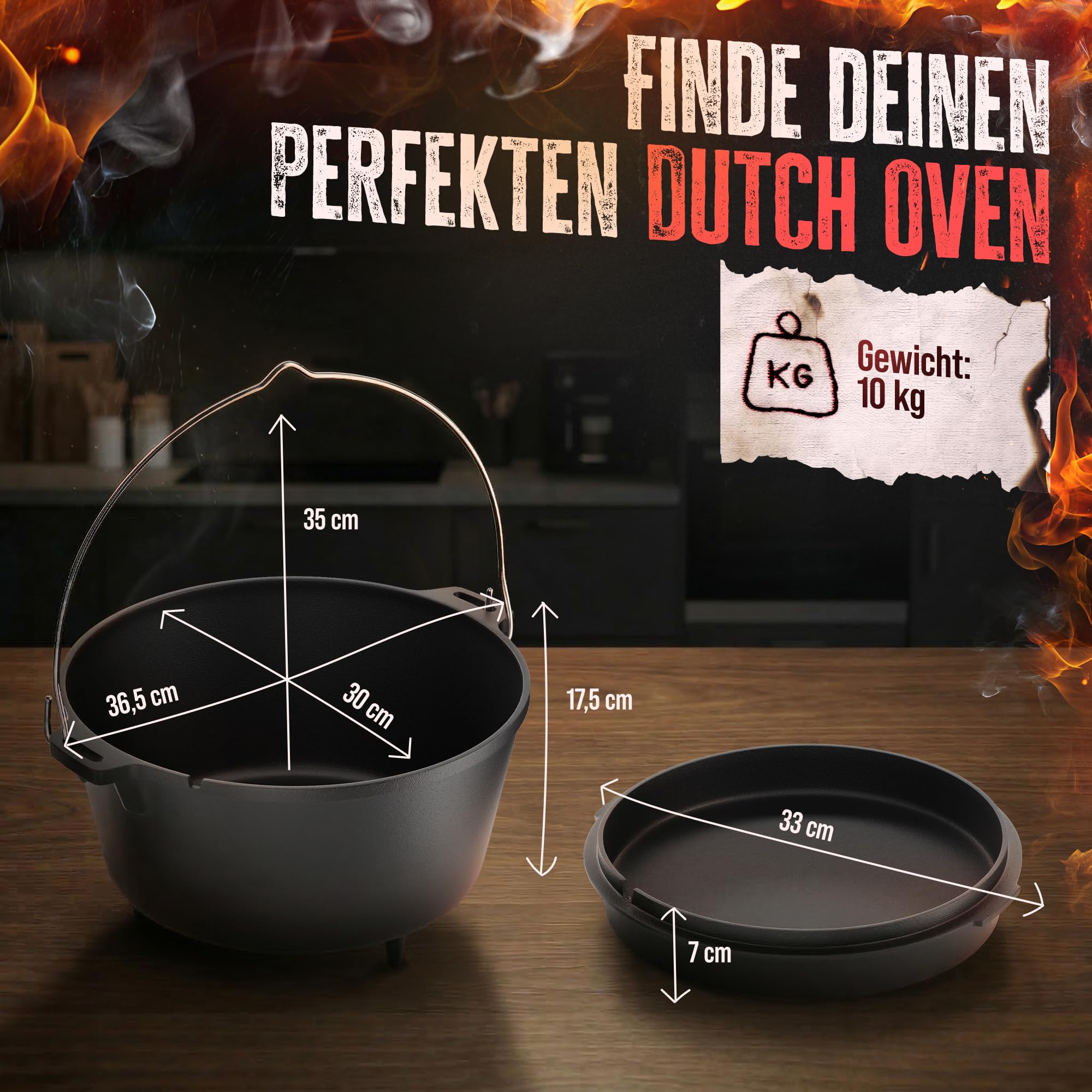 AMZBBQ Premium Dutch Oven - Olla con patas (9 litros)