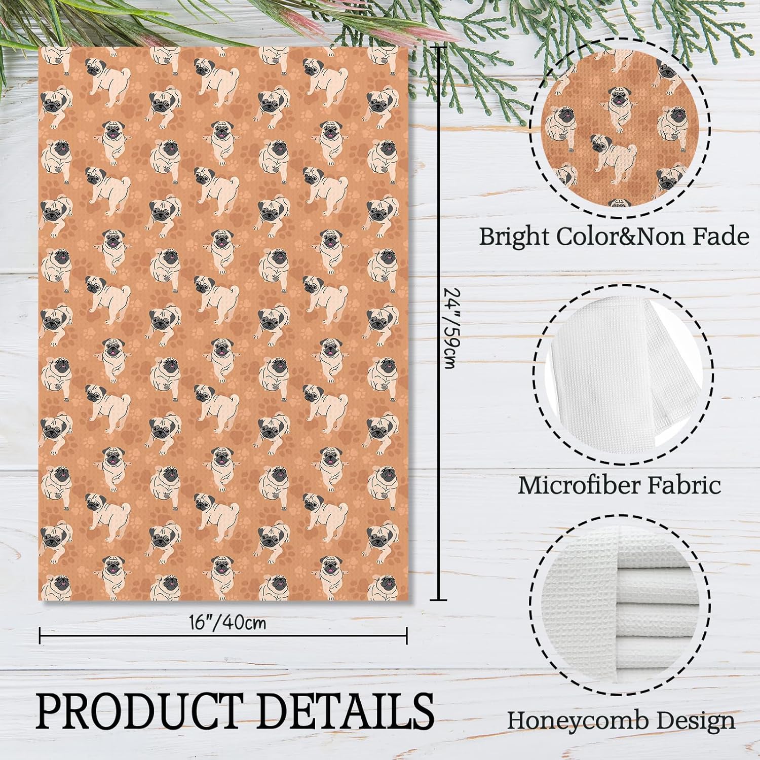 Giosve Funny Pug Kitchen Towels, Pug Lovers Gifts for Women Decorative Hand Towels for Bathroom, Dog Mom Dad Lovers Owner Gifts Dish Tea Towel for Kitchen Decor, 16x24 Inch - Image 7