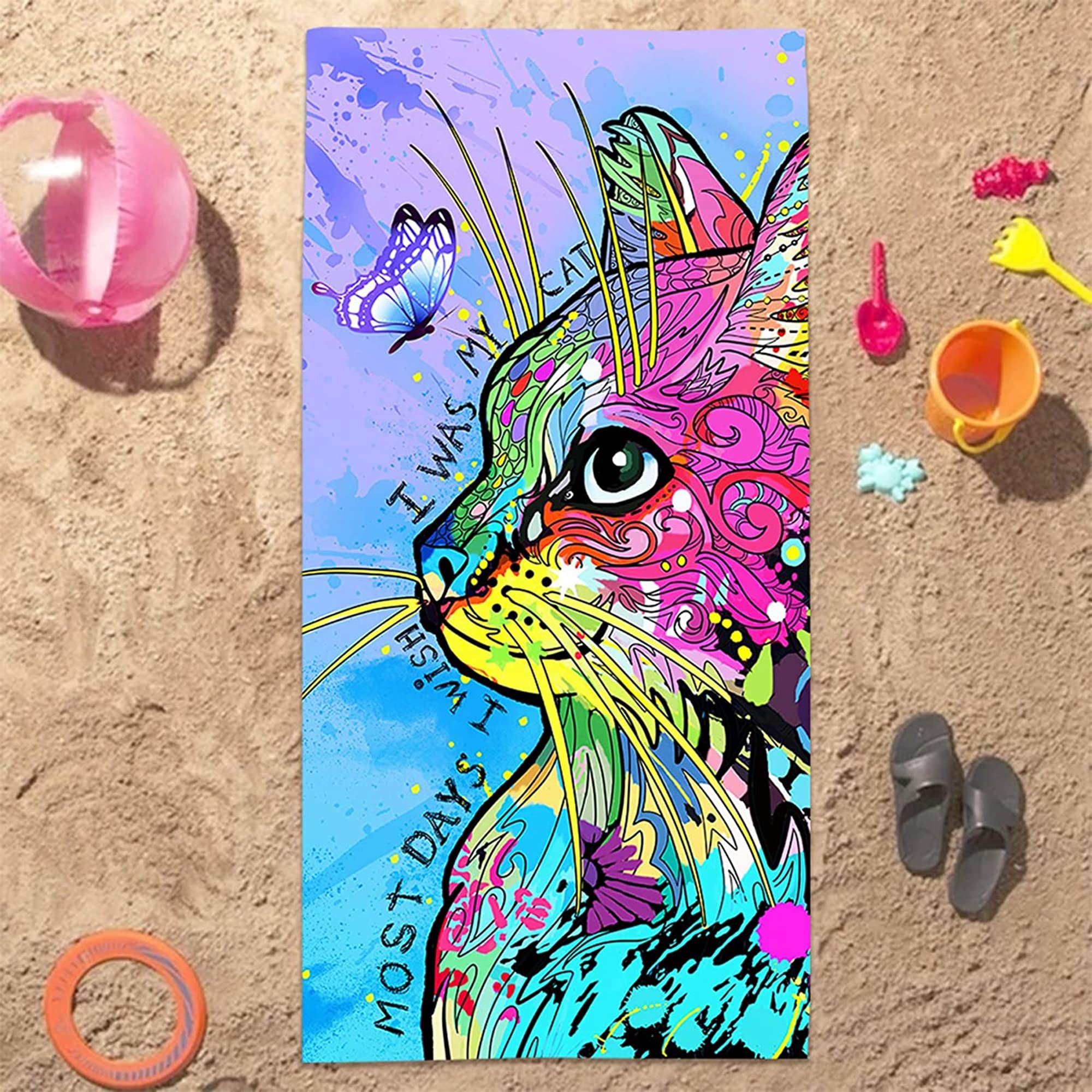 Bonsai Tree Cat Gifts Beach Towel for Women Girls, Cute Microfiber Bath Towel Gifts, Funny Sand Free Quick Dry Travel Towels for Women Kids Yoga Sports 30" X 60