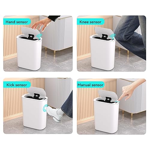 Miniatura 7 de Bote de basura automático de 5 galones con sensor de movimiento para baño, con tapa, sin contacto, elegante, delgado, de plástico, para cocina,