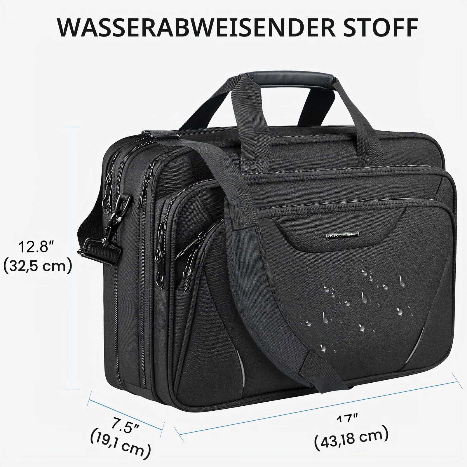 KROSER Laptoptasche 18 Zoll Handtasche bis 17,3 Zoll Laptop, Schwarz/Grau