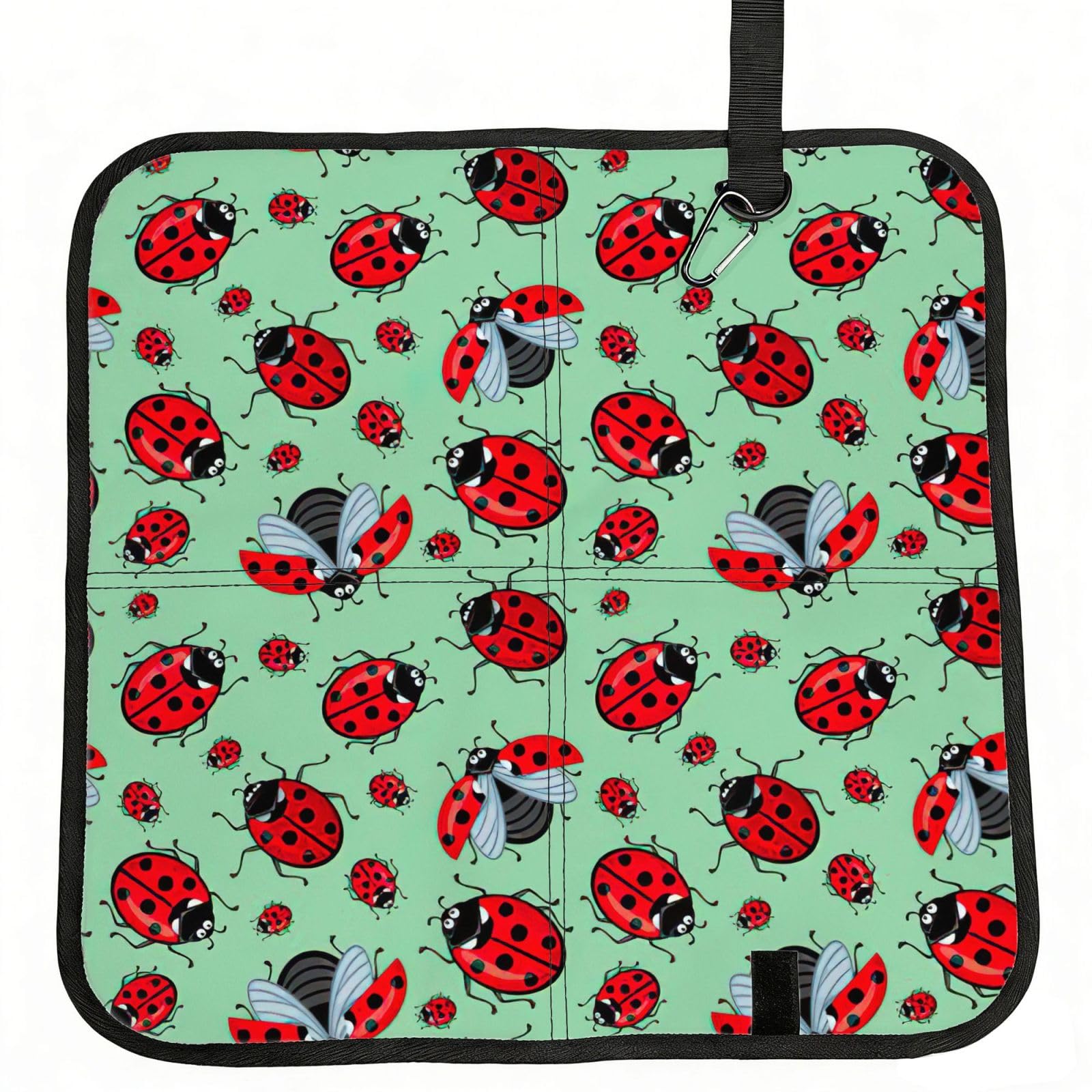 OKFSTY Red Bugs On A Blue Background Print Fold Away Seat Cushion Portable Outdoor Pad Polyester Bleacher Bench Mat Travel Picnic Pad