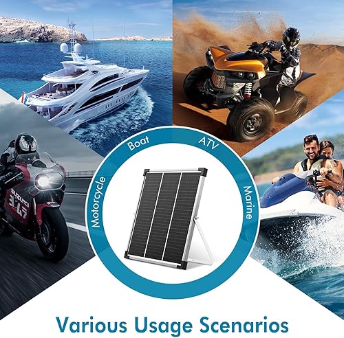 Miniatura 6 de Kit de panel solar de 20 W, cargador de batería solar de 12 V y mantenedor con soporte de montaje ajustable, controlador de carga solar mejorado,