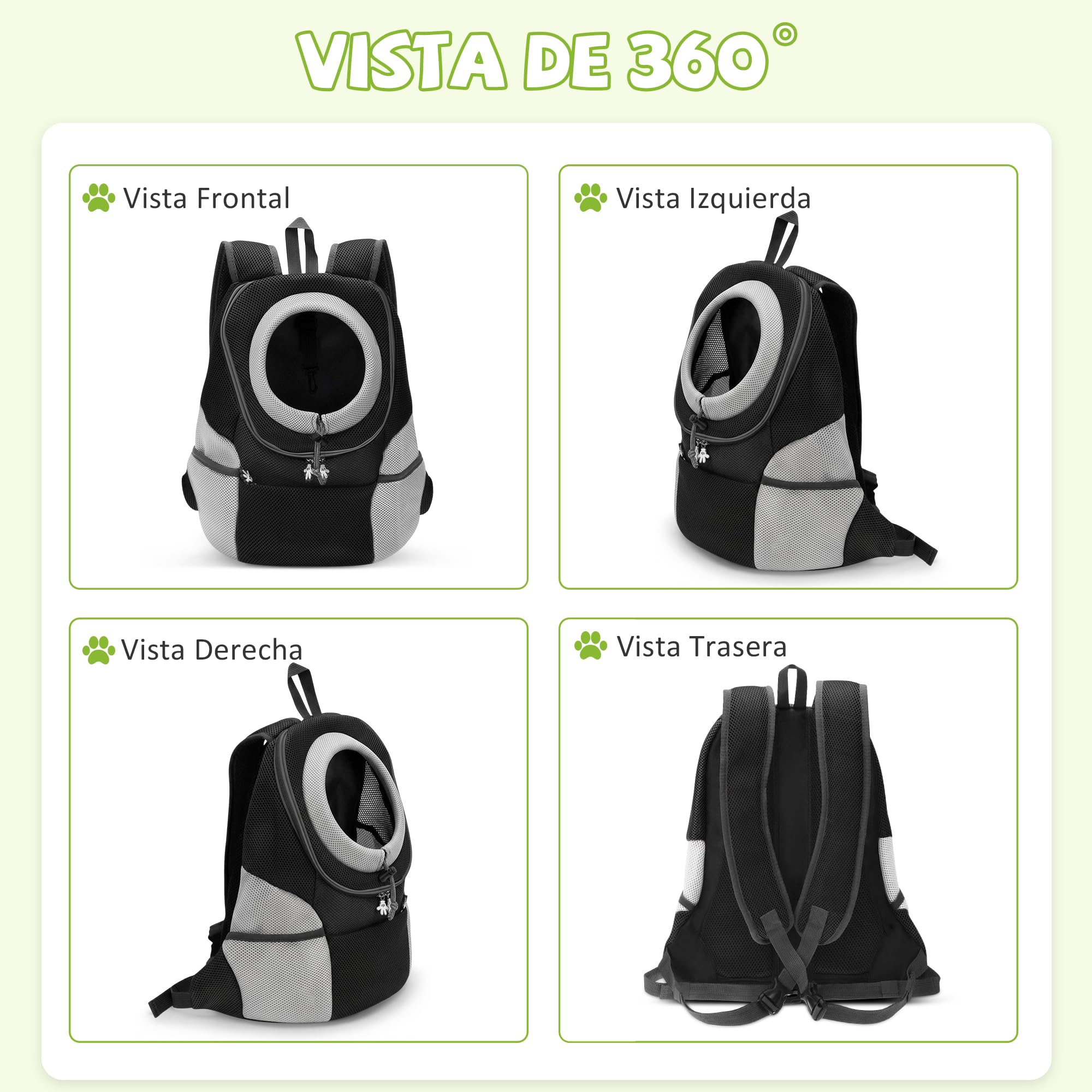 ALLSOPETS Mochila para Perros, Transportín para Perros y Gatos Pequeños, Bolsa de Viaje Ajustable, Mochila para Perro para Bicicleta, Moto, Senderismo, Camping (Negro Carbón, L)