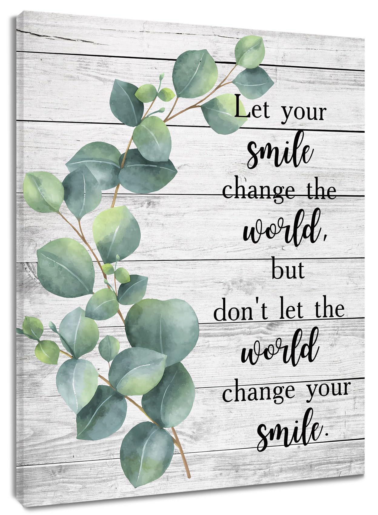 LBGreen Eucalyptus Leaf Wall Art Funny Inspirational Canvas Wall Art for Bathroom Botanical Plant Grey Rustic Wood Framed Painting Prints Wall Decor for Living Room Bedroom Dorm,12Wx16L inches