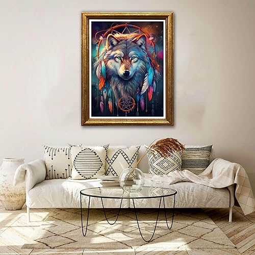 Miniatura 3 de Jungobiu - Kit de pintura de diamante 5D para atrapasueños, lobo atrapasueños, kits de plumas de animales de diamante, pintura con diamantes,