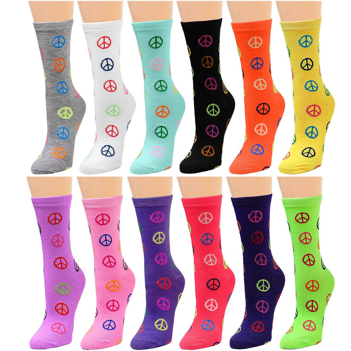 Falari 12 Pairs Women's Cotton Crew Socks Assorted Colors