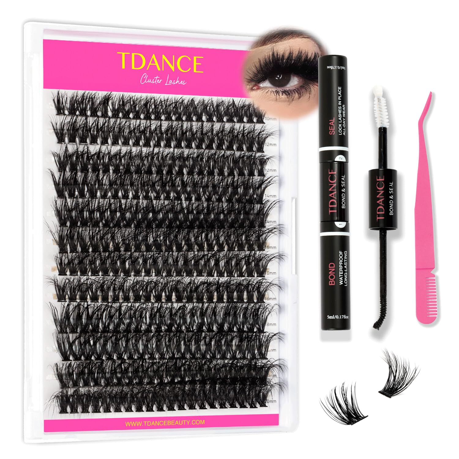 TDANCEFluffly DIY Lash Extension Kit Cluster Lashes Kit with Mega Volume Lash Clusters, Lash Applicator, Lash Bond and Seal for DIY Eyelash Extension Kit at Home(Kit-Fluffy-60D,10-20mm)