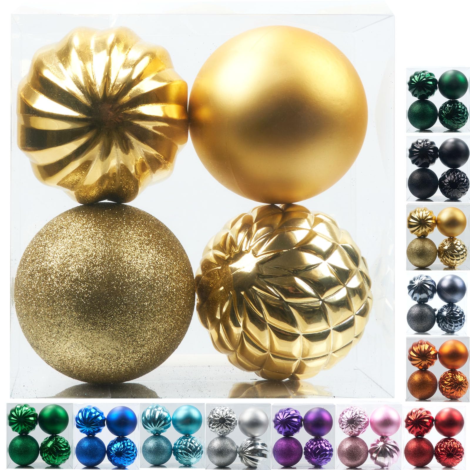 Emopeak 4Pcs Christmas Balls Ornaments for Xmas Christmas Tree - 4 inch Shatterproof Christmas Tree Decorations Hanging Ball for Holiday Wedding Party Decoration