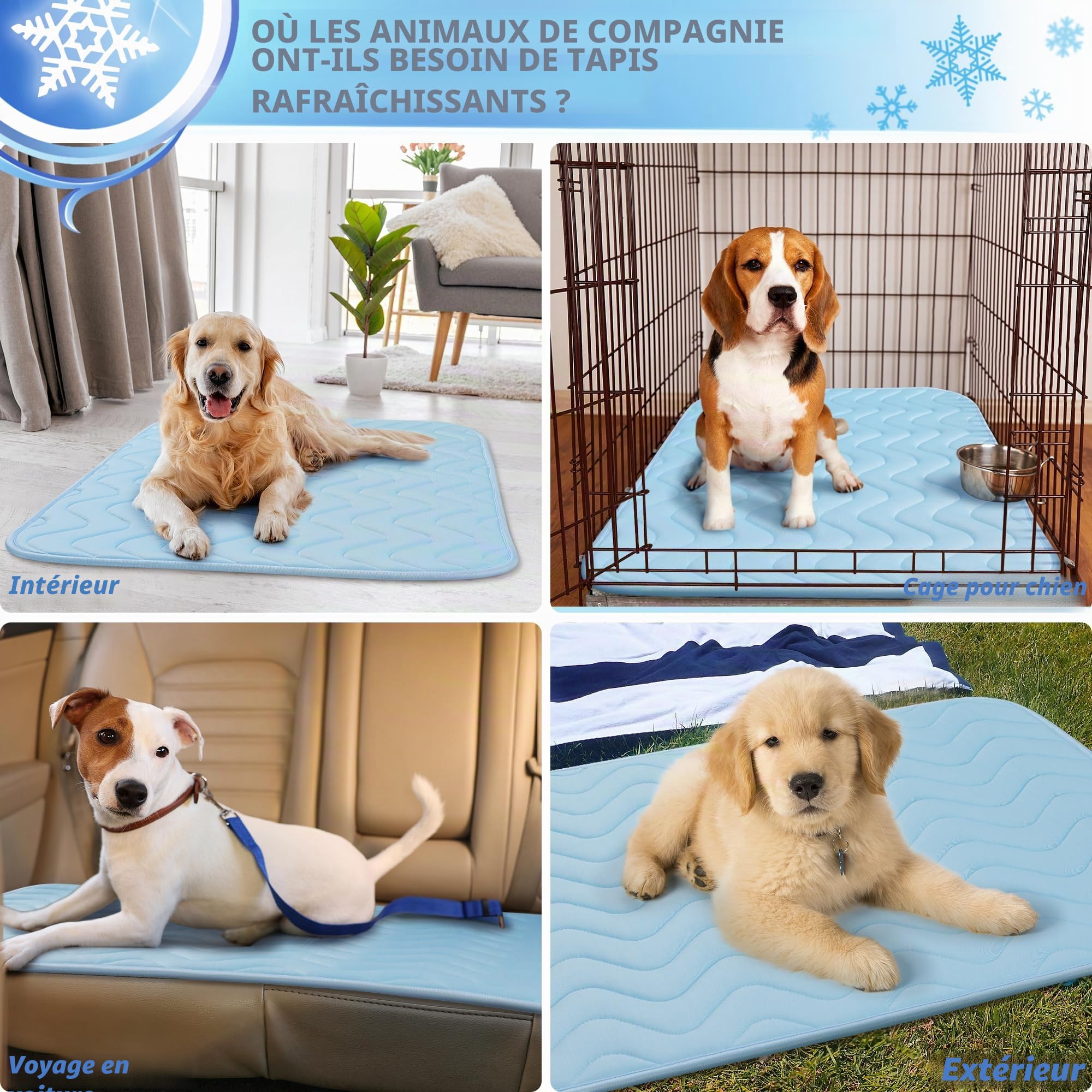 BaoDan Tapis Rafraichissant Chien Chat, 75x50cm Tapis Rafraichissant pour Chien, Soie Glacée Respirant, Coussin Rafraîchissant Lavable, Durable, Idéal pour Les Animaux de Compagnie en été, Bleu