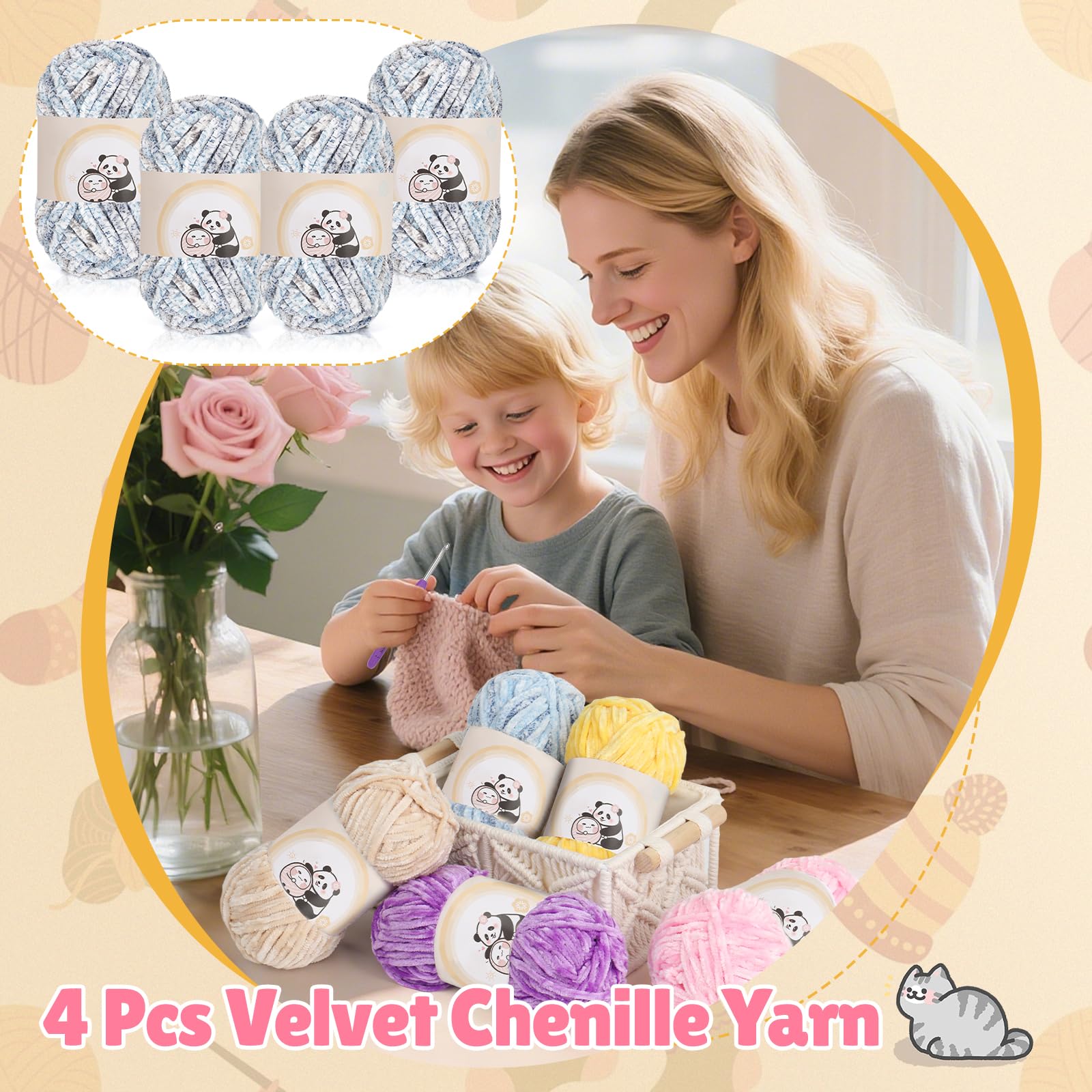 Aeelike Chenille Yarn 400g, 4 Pack Plush Chenille Chunky Yarn for Crochet 100g - Image 3