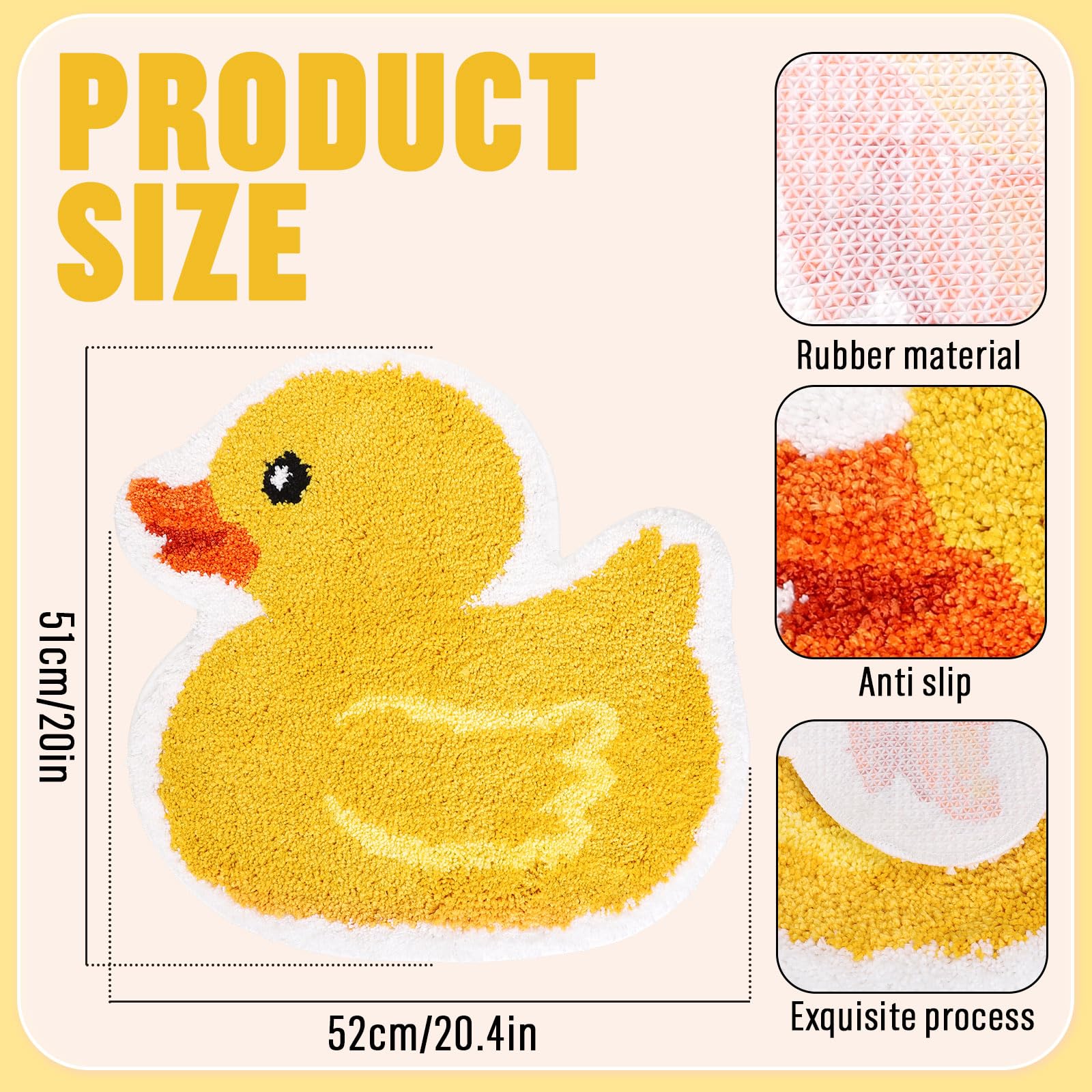 FYSUIMU Tapis de bain mignon en forme de canard jaune en forme de canard, tapis de bain décoratif antidérapant lavable pour anniversaire, fête prénatale, décoration de la maison et de la salle de bain