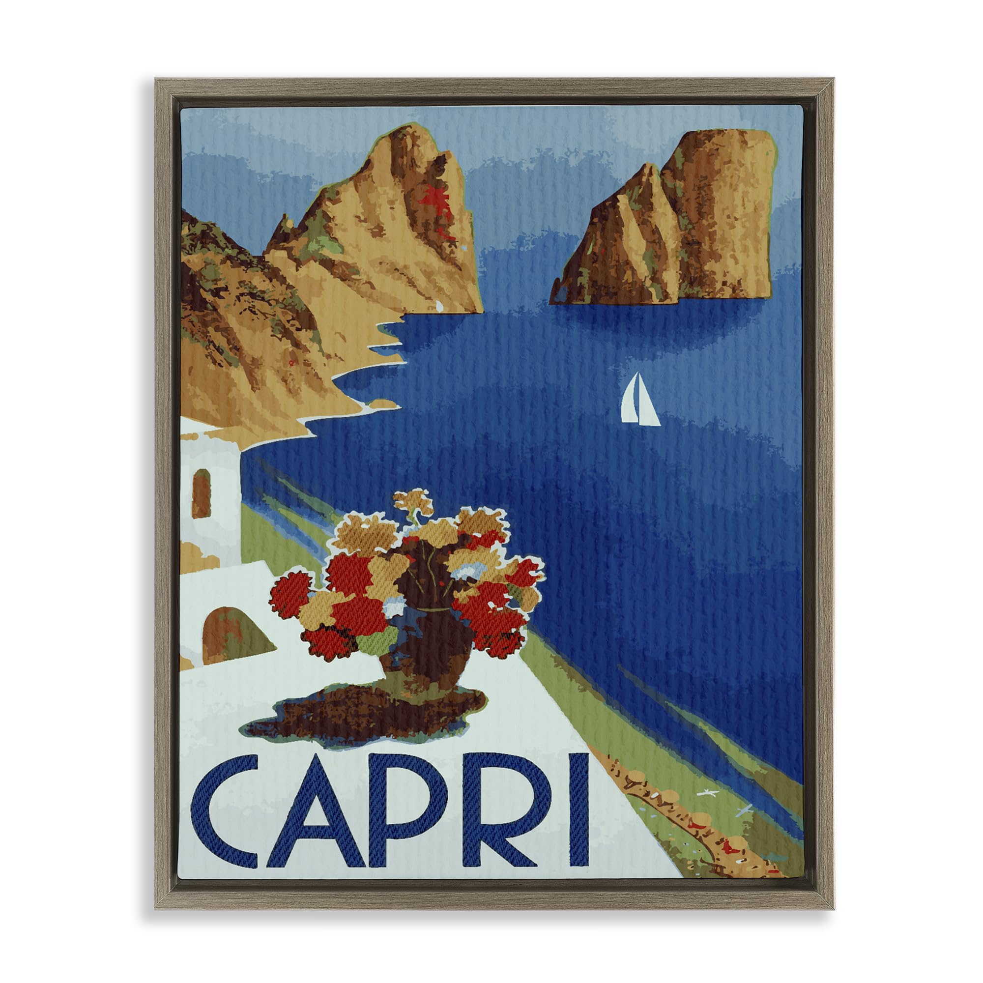 Stupell Industries 'Capri Island Cliffs', Floating Frame Canvas Art, Brown, 25 x 31 Inches, Easy to Hang and Sturdy, Made in USA, by Lil' Rue
